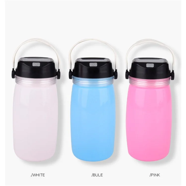 Creative 750ml Multi-functional Outdoor Sports Folding Kettle Solar Charging Power Bank Camping Lamp - White