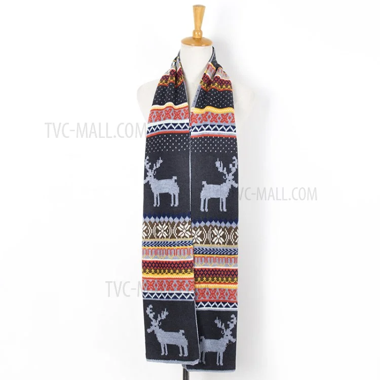Long Christmas Outdoor/Indoor Warm Reversible Sweater Scarf - Dark Grey / Light Grey