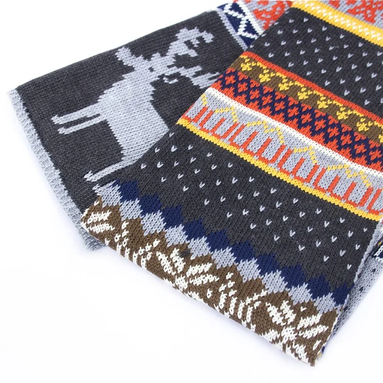 Long Christmas Outdoor/Indoor Warm Reversible Sweater Scarf - Dark Grey / Light Grey