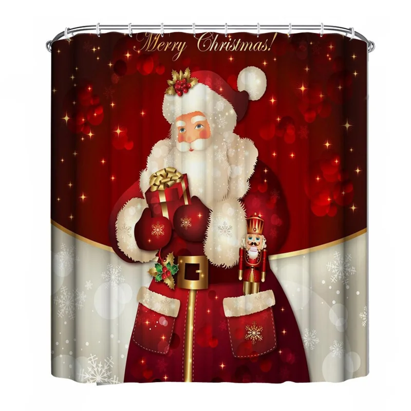 Christmas Waterproof Polyester Bathroom Shower Curtain Decor with Hook, Size: 150cm x 180cm - Santa Claus