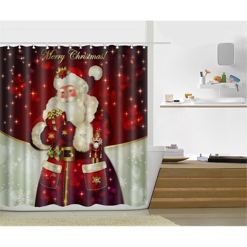 Christmas Waterproof Polyester Bathroom Shower Curtain Decor with Hook, Size: 150cm x 180cm - Santa Claus