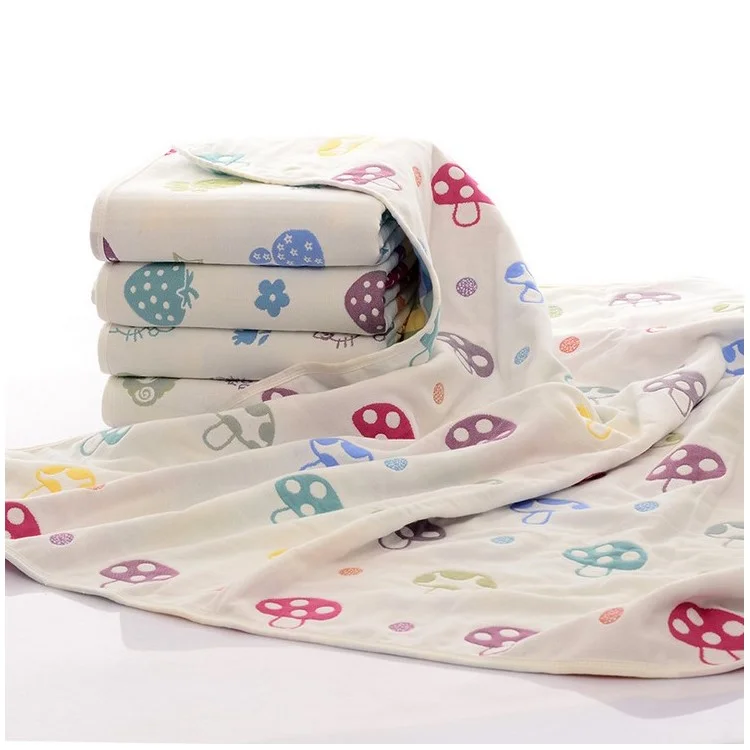 6 Layers Baby Cotton Gauze Bath Towel Blanket 110x115cm - 
Mushroom Pattern