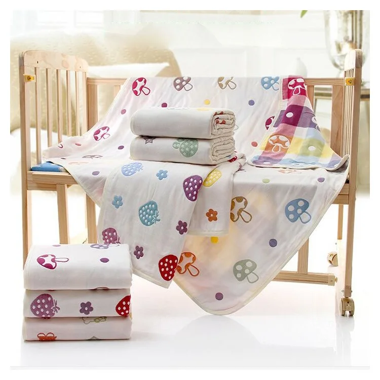 6 Layers Baby Cotton Gauze Bath Towel Blanket 110x115cm - 
Mushroom Pattern