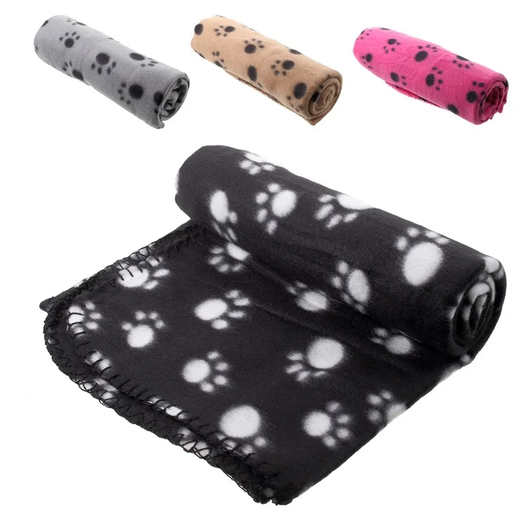 4Pcs/Set Pawprint Soft Pet Dog Cat Bedding Blanket 100 x 70cm (Black + Grey + Pink + Blue)