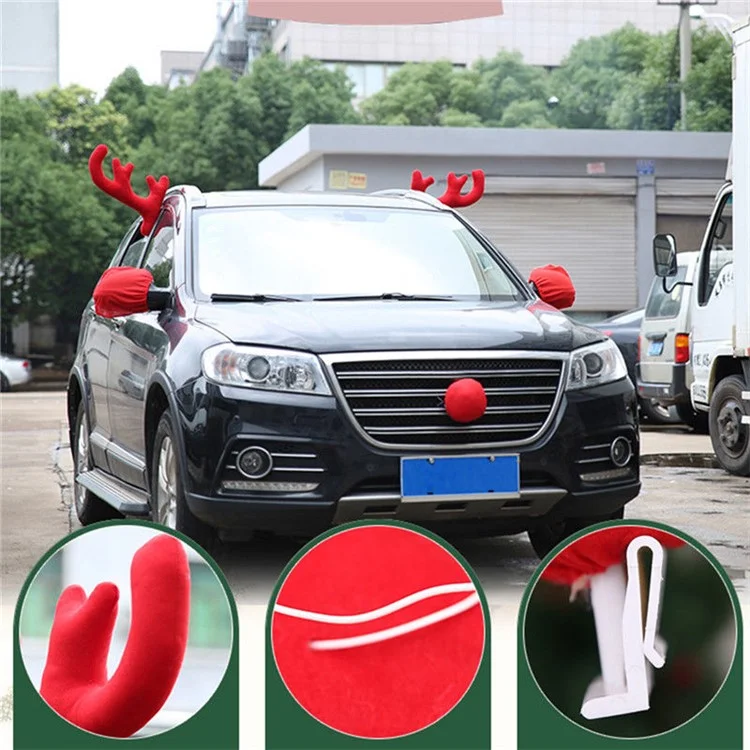 Reindeer Antlers Red Nose Christmas Car Vehicle Costume Decoration - Red