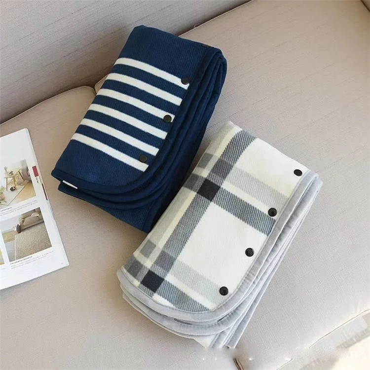 Home Office Sofa Warm Blanket Soft Flannel Polar Fleece Blanket, Size: 135 x 80cm - Dark Blue Stripe Pattern