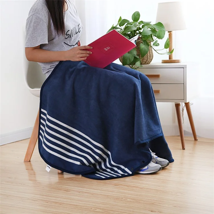 Home Office Sofa Warm Blanket Soft Flannel Polar Fleece Blanket, Size: 135 x 80cm - Dark Blue Stripe Pattern
