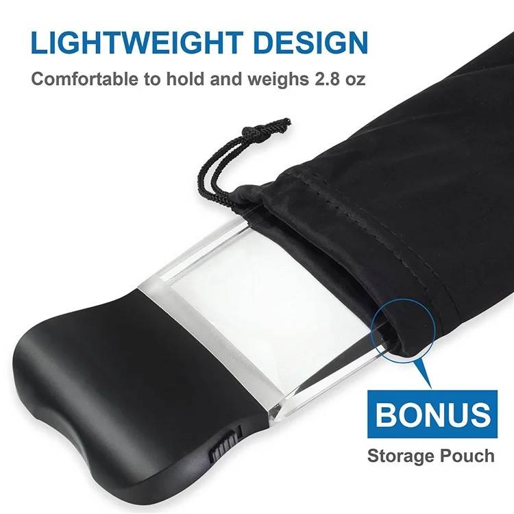 Large Rectangular 2X Handheld Magnifying Glass LED Light Magnifier Lens