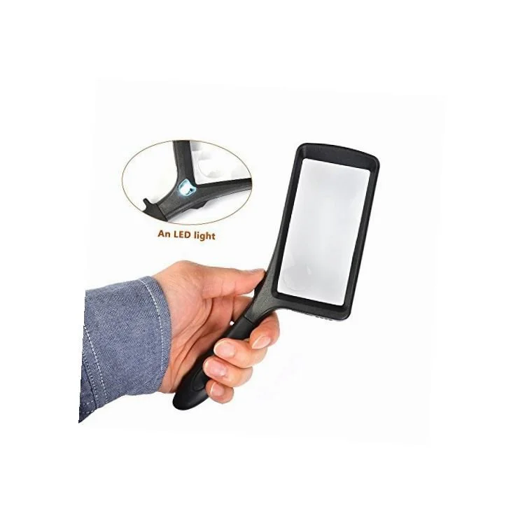 Handheld Rectangle Magnifying Glass 2X and 6X Lens Magnifying Glass with LED Light