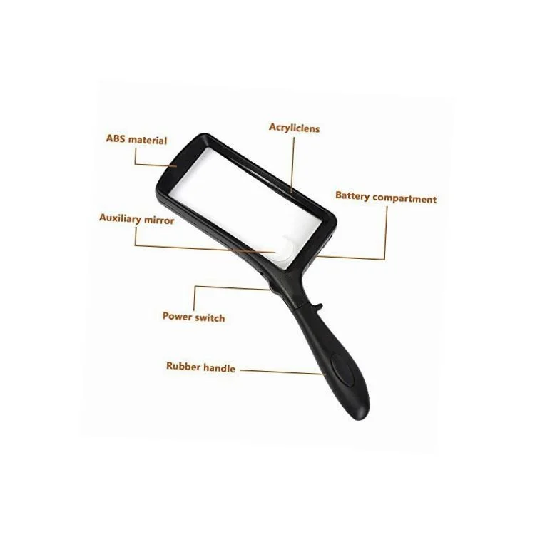 Handheld Rectangle Magnifying Glass 2X and 6X Lens Magnifying Glass with LED Light
