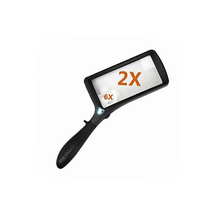 Handheld Rectangle Magnifying Glass 2X and 6X Lens Magnifying Glass with LED Light