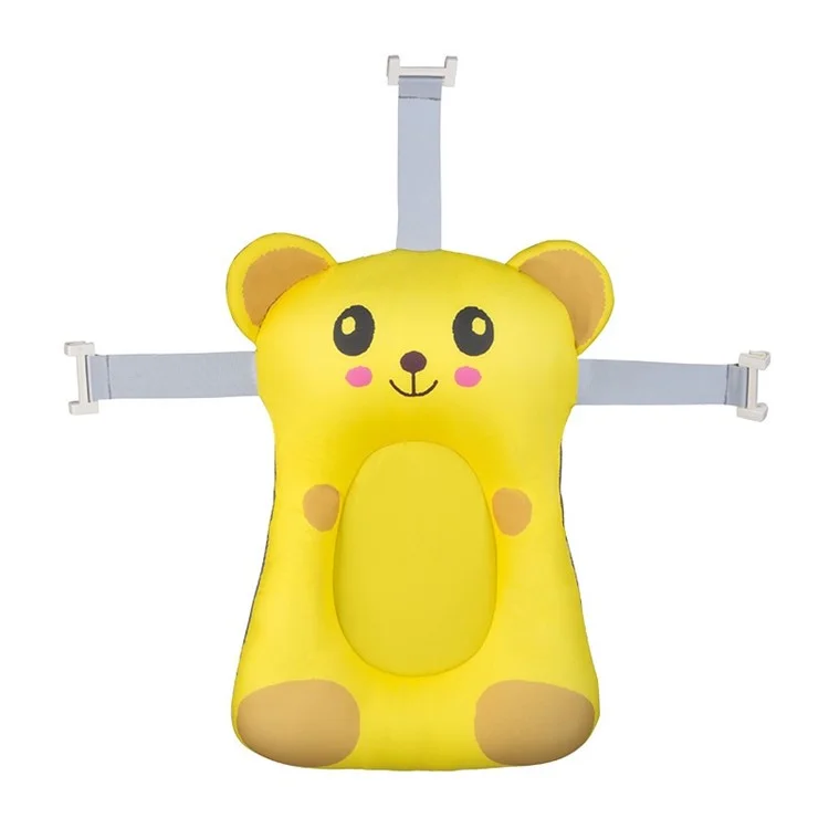 Cartoon Baby Bathing Mat Soft Bath Cushion Bathtub Shower Bed with 3 Fixed Belts for Toddlers Infant - Yellow
