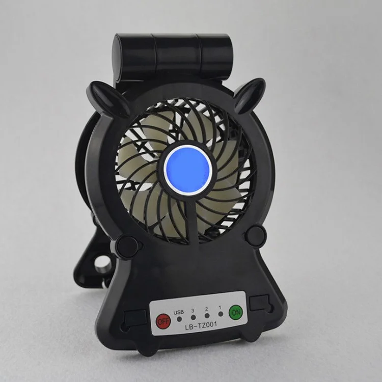 Mini Rechargeable Desktop Cooling Fan Charging Power Bank with Phone Holder - Black