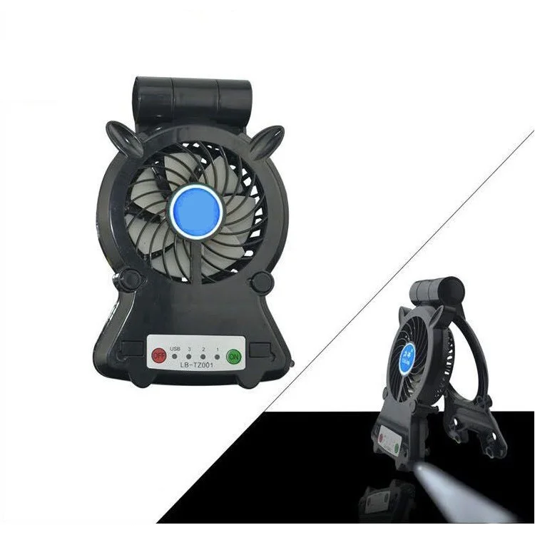 Mini Rechargeable Desktop Cooling Fan Charging Power Bank with Phone Holder - Black