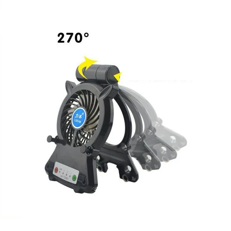 Mini Rechargeable Desktop Cooling Fan Charging Power Bank with Phone Holder - Black