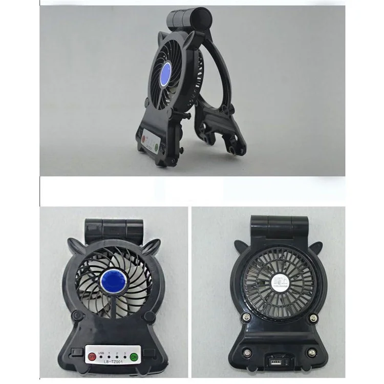 Mini Rechargeable Desktop Cooling Fan Charging Power Bank with Phone Holder - Black
