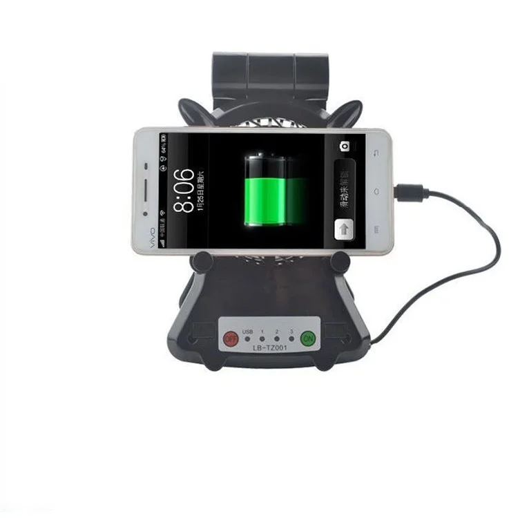 Mini Rechargeable Desktop Cooling Fan Charging Power Bank with Phone Holder - Black