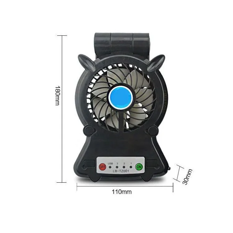 Mini Rechargeable Desktop Cooling Fan Charging Power Bank with Phone Holder - Black