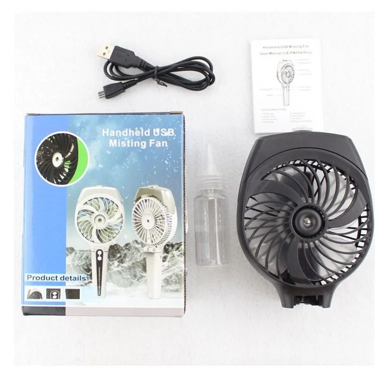 Folding Handheld Mini USB Rechargeable Spray Misting Fan with 3 Speeds - Black