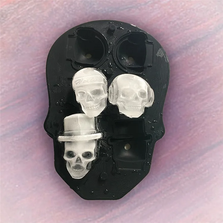 3D Silicone Skull Mold 6 Ice Cube Mould Creative Candy Sugar Chocolate Mold Maker - Black