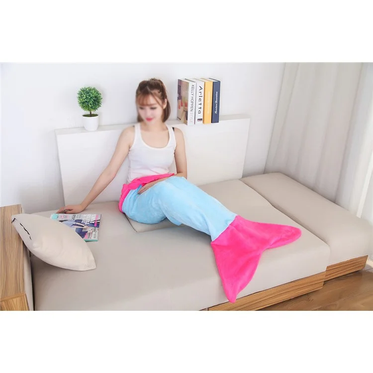Mermaid Shape Flannel Sleep Bag Blanket for Keeping Warm, Size: M - Rose / Baby Blue