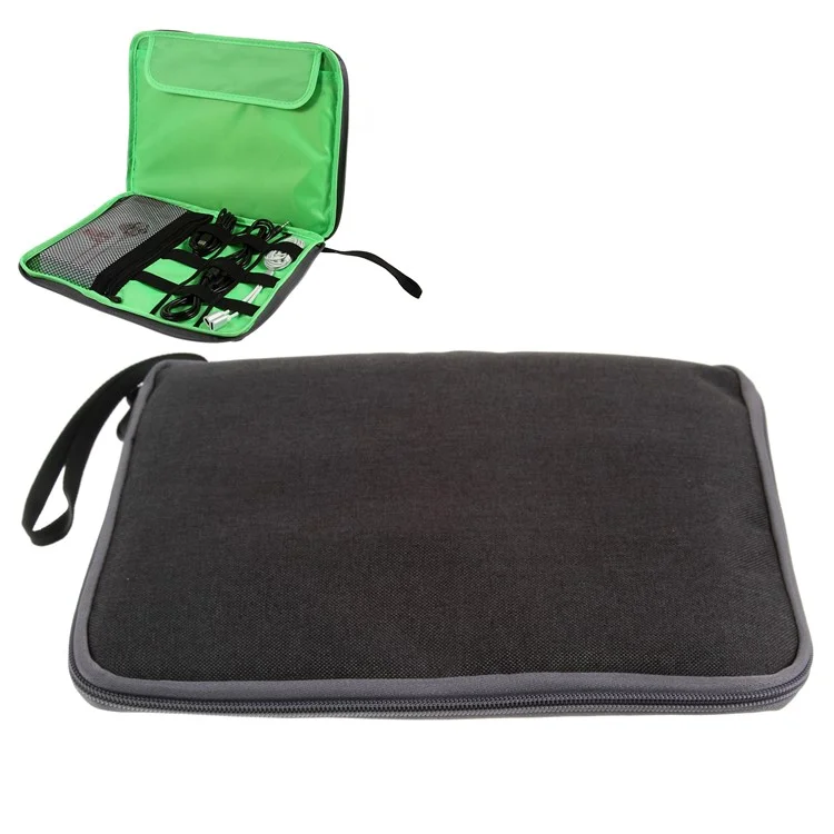 Polyester Multi-function Travel Power Bank Cable U-disk iPad Carrying Storage Bag - Black/Size: 28 x 23cm