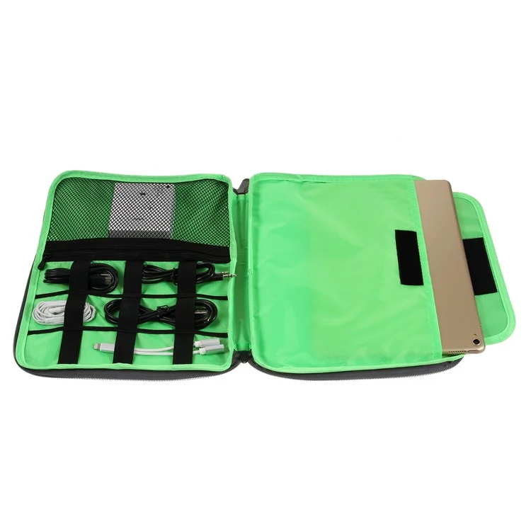 Polyester Multi-function Travel Power Bank Cable U-disk iPad Carrying Storage Bag - Black/Size: 28 x 23cm