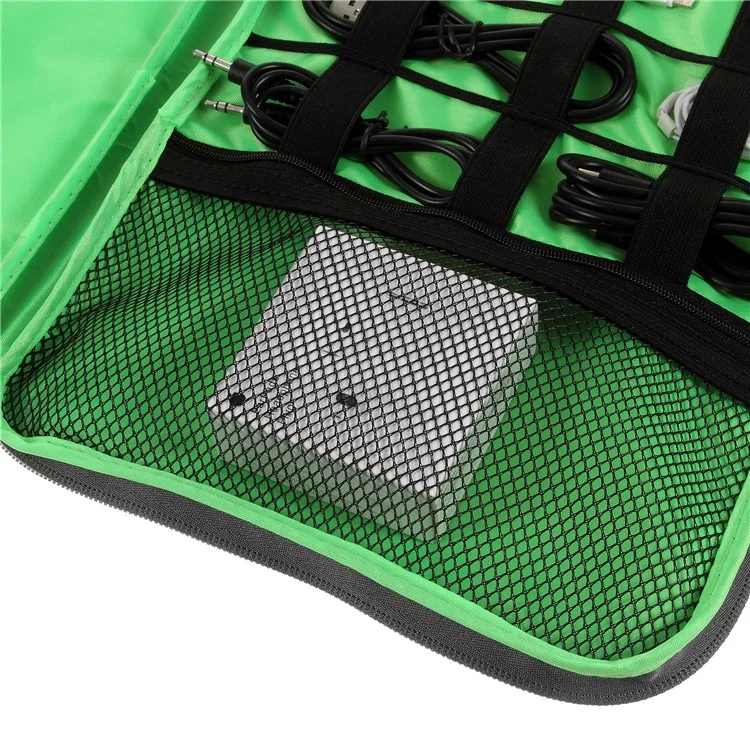 Polyester Multi-function Travel Power Bank Cable U-disk iPad Carrying Storage Bag - Black/Size: 28 x 23cm