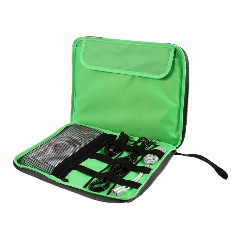 Polyester Multi-function Travel Power Bank Cable U-disk iPad Carrying Storage Bag - Black/Size: 28 x 23cm