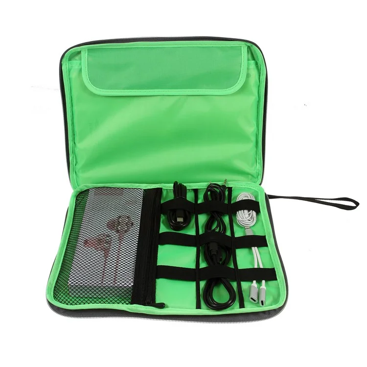 Polyester Multi-function Travel Power Bank Cable U-disk iPad Carrying Storage Bag - Black/Size: 28 x 23cm