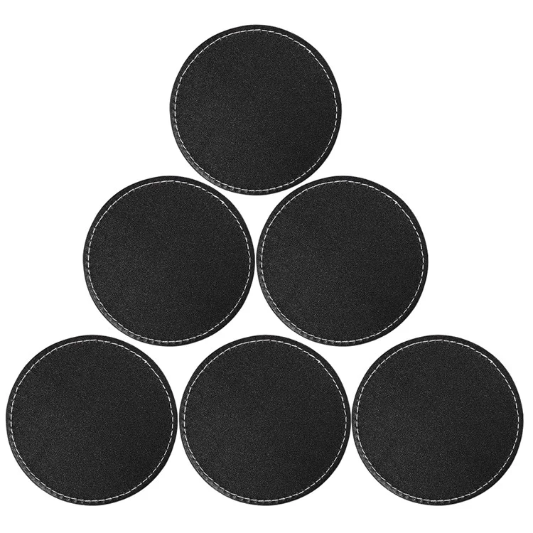6Pcs/Set PU Leather Heat-resistance Placemat Cup Mats Coffee Mug Drink Coasters - Black