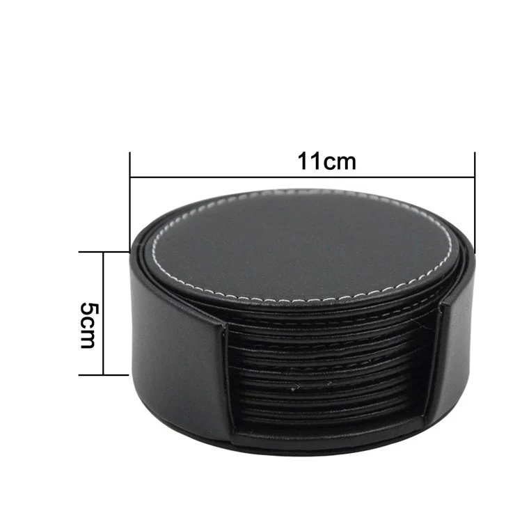6Pcs/Set PU Leather Heat-resistance Placemat Cup Mats Coffee Mug Drink Coasters - Black