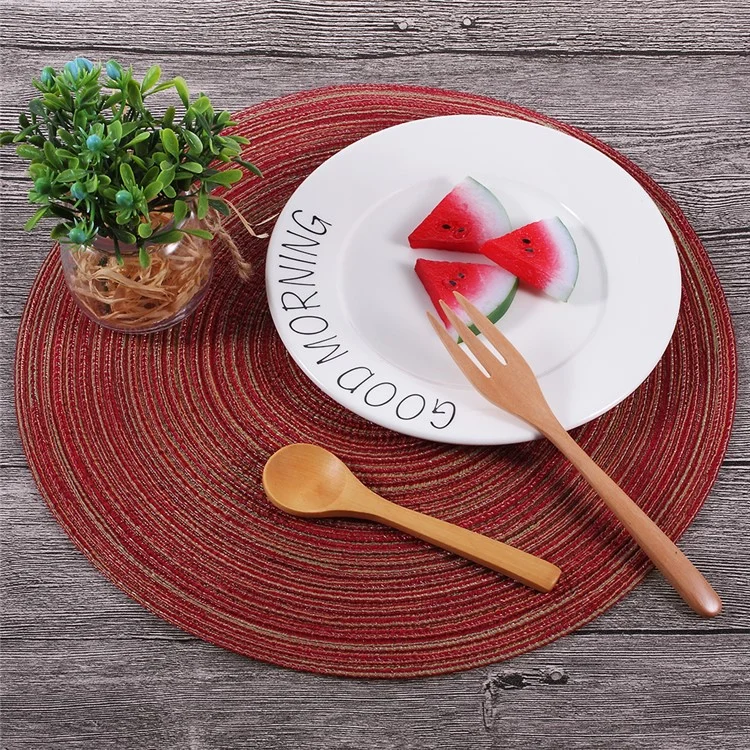Round Shape Non-slip Woven Pattern Kitchen Placemat for Dining Table, Diameter: 35cm - Red