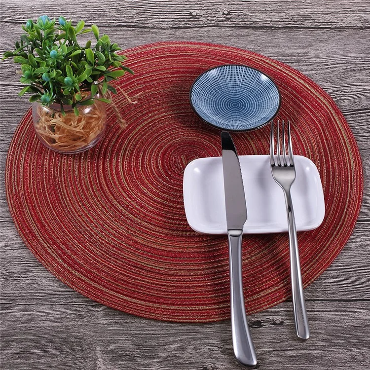 Round Shape Non-slip Woven Pattern Kitchen Placemat for Dining Table, Diameter: 35cm - Red