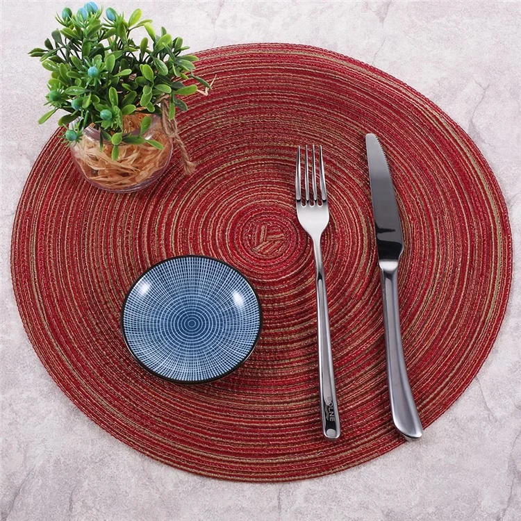 Round Shape Non-slip Woven Pattern Kitchen Placemat for Dining Table, Diameter: 35cm - Red