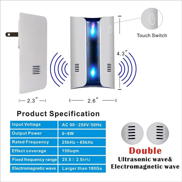 2Pcs/Set Multi-function Ultrasonic Electromagnetic Rats Pest Repellent Plug-in Indoor and Outdoor Use - EU Plug