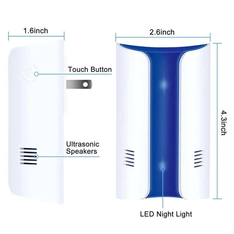 2Pcs/Set Multi-function Ultrasonic Electromagnetic Rats Pest Repellent Plug-in Indoor and Outdoor Use - EU Plug