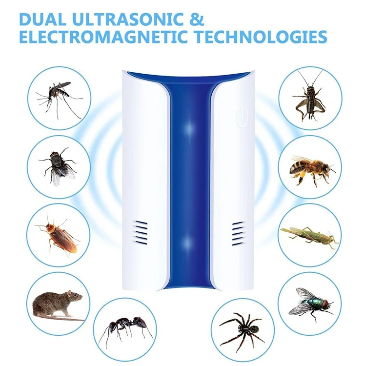 2Pcs/Set Multi-function Ultrasonic Electromagnetic Rats Pest Repellent Plug-in Indoor and Outdoor Use - EU Plug