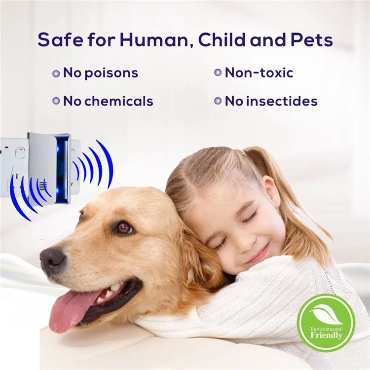 2Pcs/Set Multi-function Ultrasonic Electromagnetic Rats Pest Repellent Plug-in Indoor and Outdoor Use - EU Plug