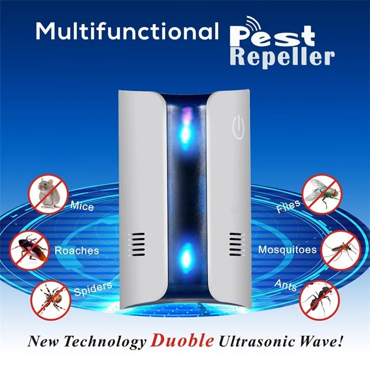 2Pcs/Set Multi-function Ultrasonic Electromagnetic Rats Pest Repellent Plug-in Indoor and Outdoor Use - EU Plug