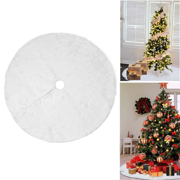 Christmas Party Decor White Plush Long Haired Tree Skirts, Diameter: 78cm