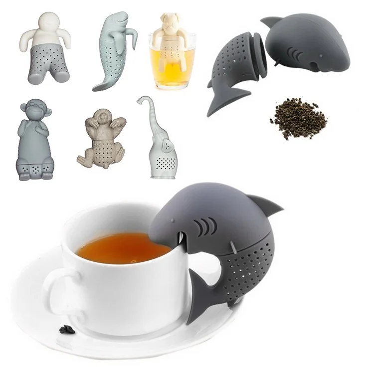7 Pcs Cute Food-grade Silicone Tea Strainer Tea Infuser (Man, Monkey, Sea Lions, Elephant, Shark, Dog, Sloth)