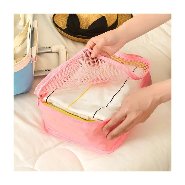 6Pcs/Set Travel Storage Bag Clothes Tidy Luggage Organizer Pouch Bag - Pink