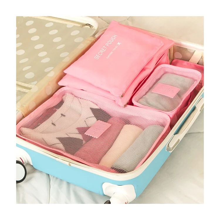 6Peças/Conjunto Saco de Armazenamento de Viagem Bolsa Organizadora de Roupas para Mala - Cinza