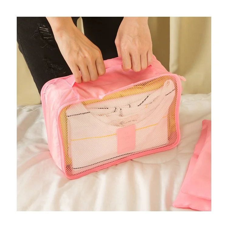 6Peças/Conjunto Saco de Armazenamento de Viagem Bolsa Organizadora de Roupas para Mala - Cinza