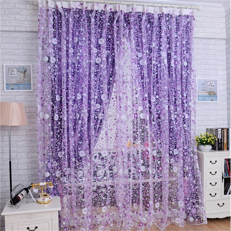 100x270cm Habitación Elegante Floral Voile Door Window Cortina Drape Panel - Púrpura