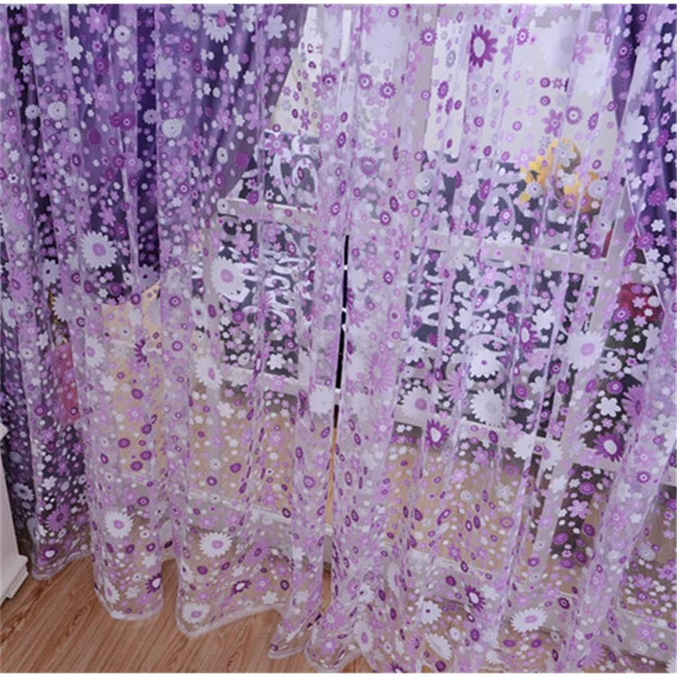 100x270 Cm Quarto Chique Floral Voile Janela Cortina De Cortina De Cortina - Roxo