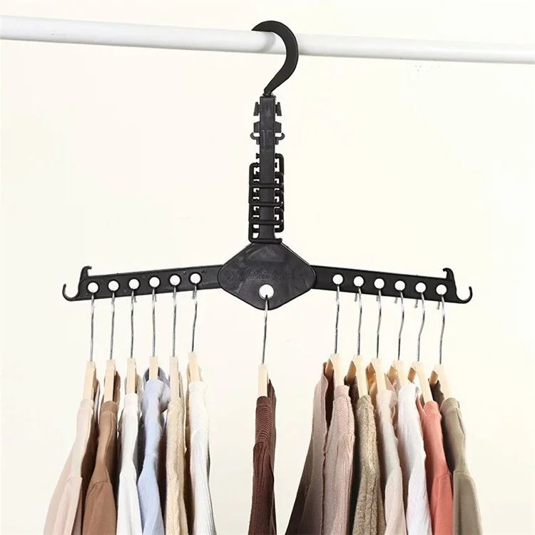 Folding Magic Hanger Space Saving Multi Hook Organizer Clothes Wardrobe Hanging - Black