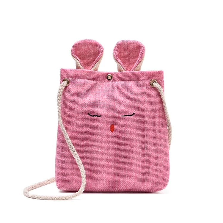 Bunny Messenger Linen Bunny Ear Cross Body Tote Bag - Pink