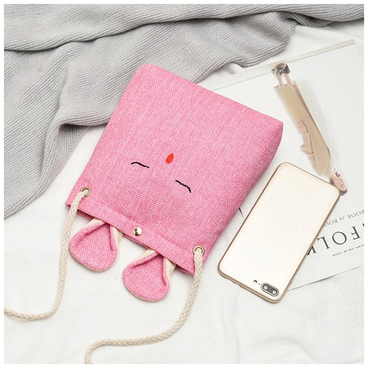 Bunny Messenger Linen Bunny Ear Cross Body Tote Bag - Pink